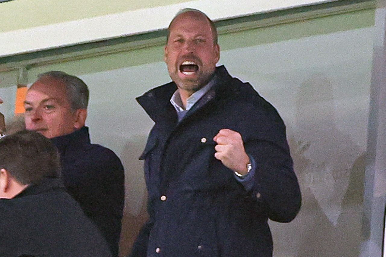 HRH William, Prince of Wales celebrates Aston Villa's second goal during the UEFA Europa League 2025/26 Semi-Final Second Leg match between Aston Villa FC and Nottingham Forest FC at Villa Park Prince Willam cheering on Aston Villa in Birmingham, England, on May 7, 2026Credit: James Gill - Danehouse/Getty