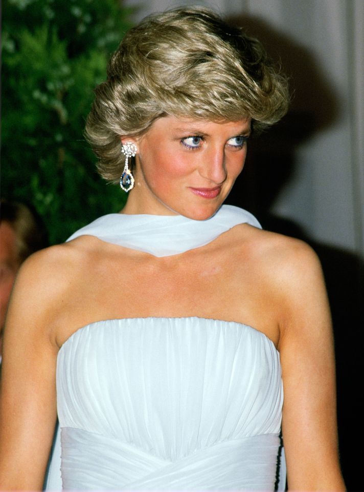 Diana, Princess of Wales at the Cannes Film Festival for a gala night in honour of actor Sir Alec Guinness, The Princess is wearing a pale blue silk chiffon strapless dress with a matching chiffon stole designed by fashion designer Catherine Walker Princess Diana at the Cannes Film FestivalCredit: Tim Graham Photo Library via Getty