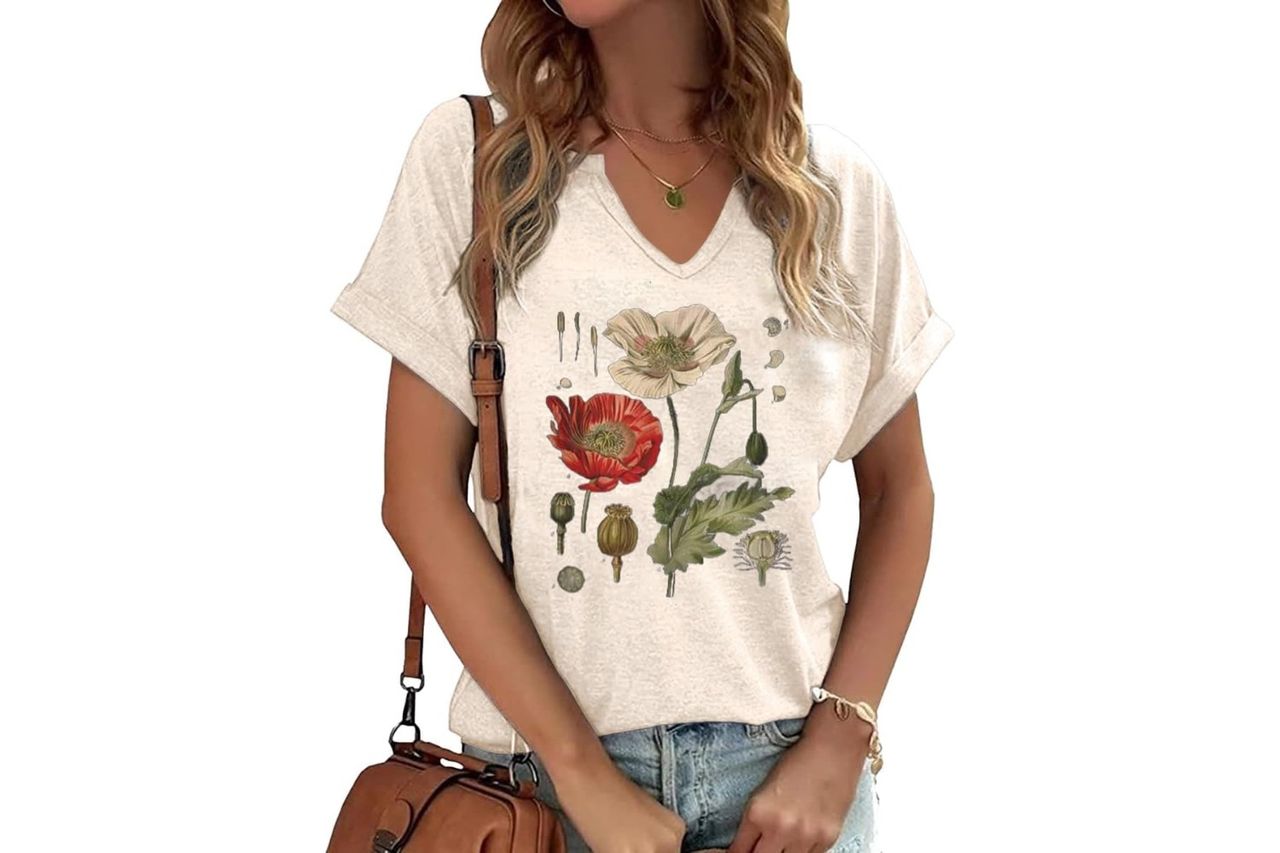puckolity vintage flower v neck shirt for women boho Credit: Amazon