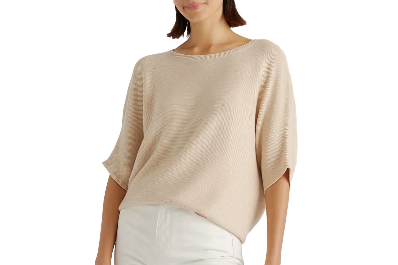 Lightweight Cotton Cashmere Link-Stitch Dolman Sweater Credit: Quince
