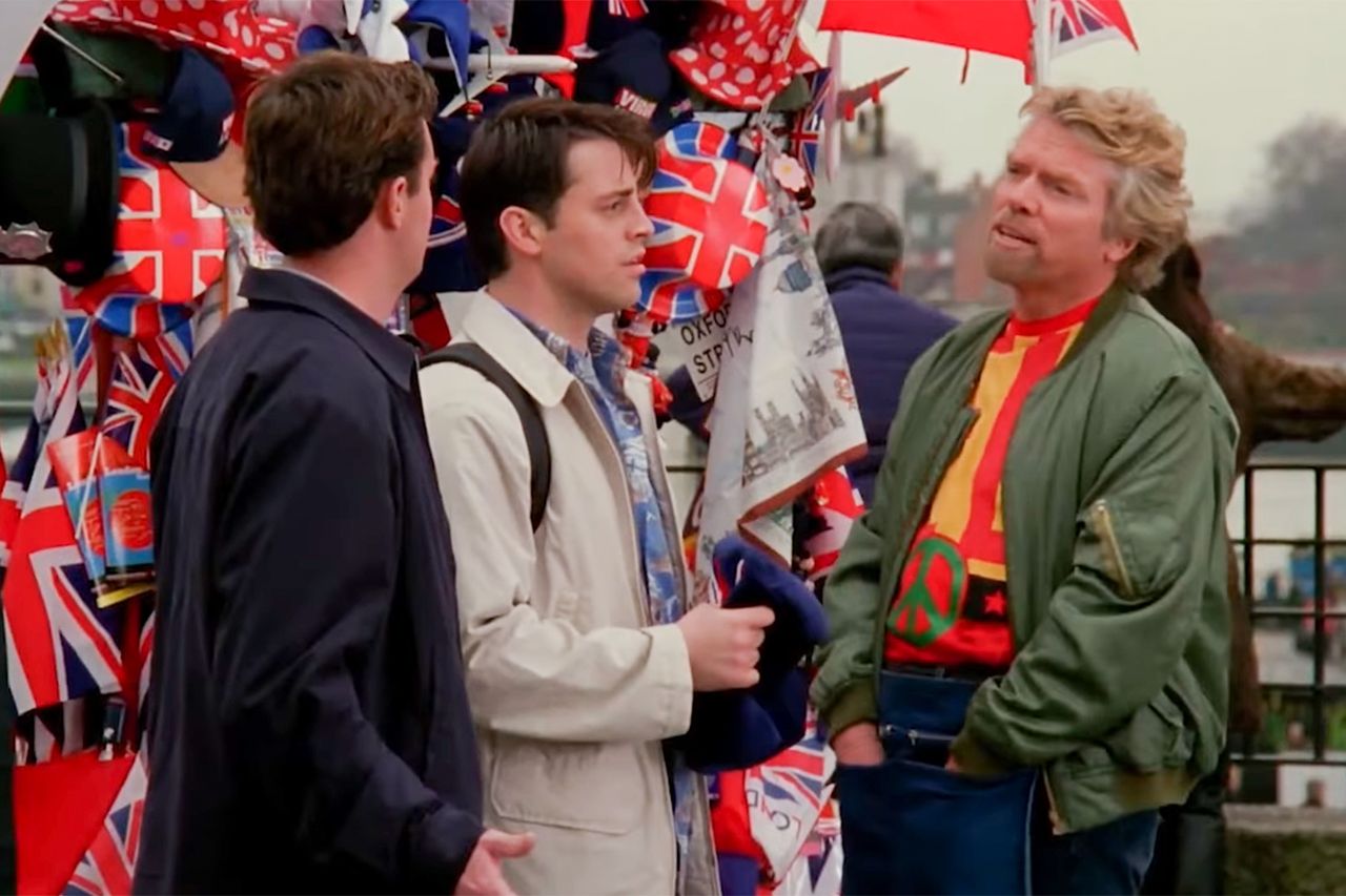 From left: Matthew Perry as Chandler Bing, Matt LeBlanc as Joey Tribbiani and Richard Branson as a London street vendor on 'Friends'Credit: Warner Bros.