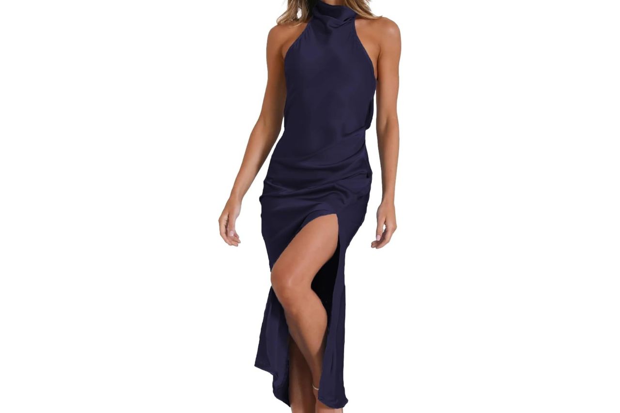 satin halter backless silt midi dress Credit: Amazon
