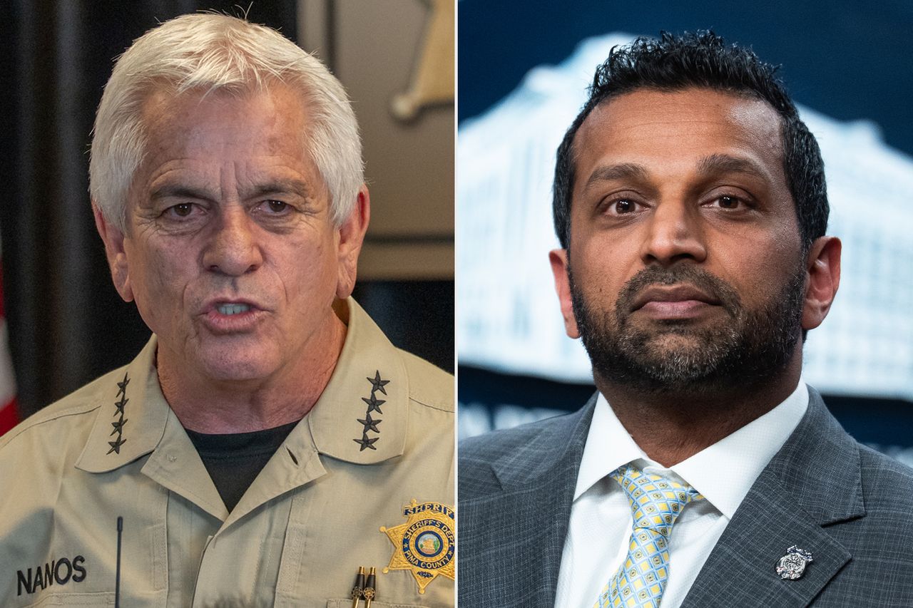 Sheriff Chris Nanos (left) and Kash Patel (right).Credit: Jan Sonnenmair/Getty; Tom Williams/CQ-Roll Call, Inc via Getty