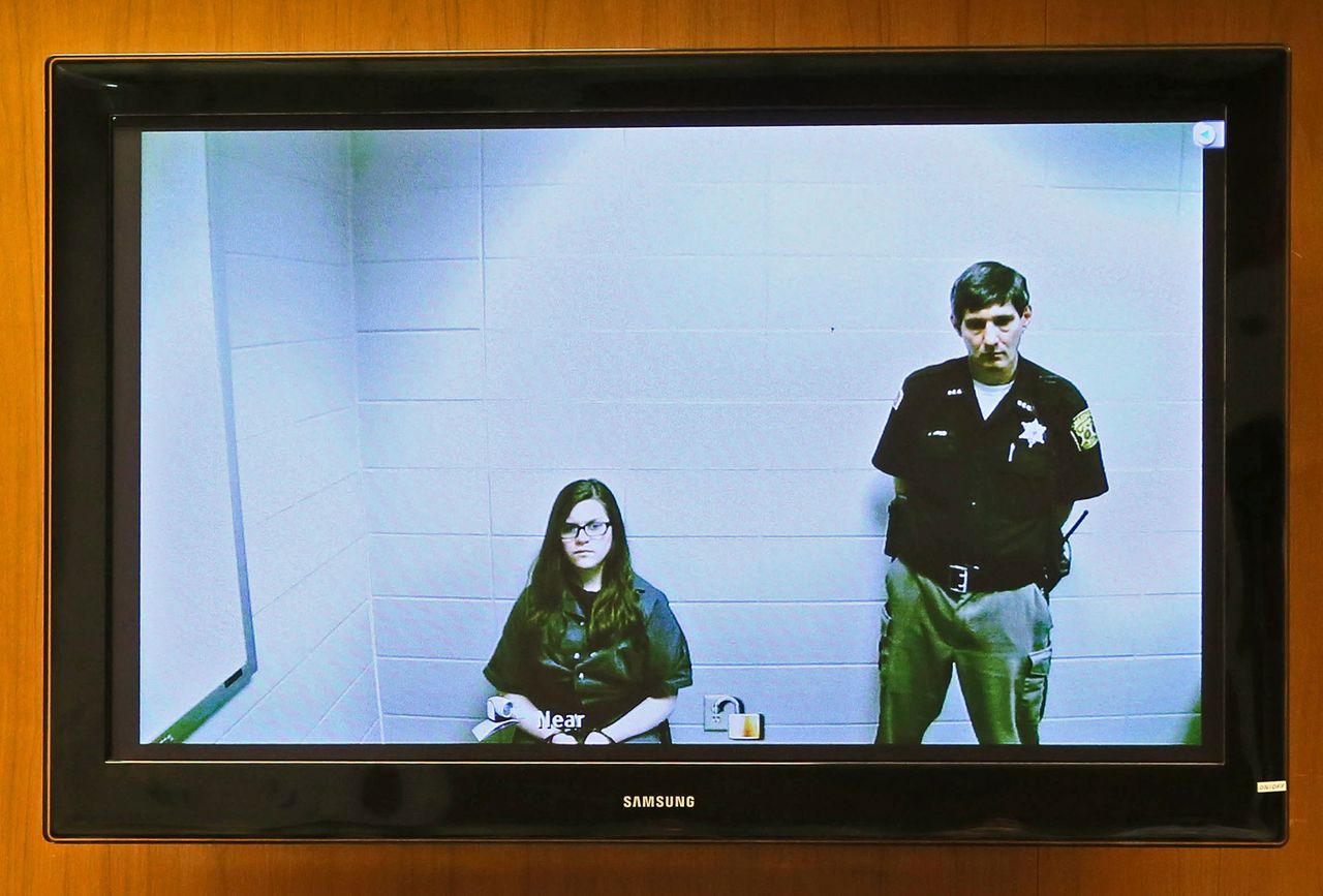 Anissa Weier appears via video link from the Washington County Secure Detention Center where she is being held, during a hearing in Waukesha County Court on November 11, 2016.Credit: Michael Sears/Milwaukee Journal-Sentinel / AP, Pool