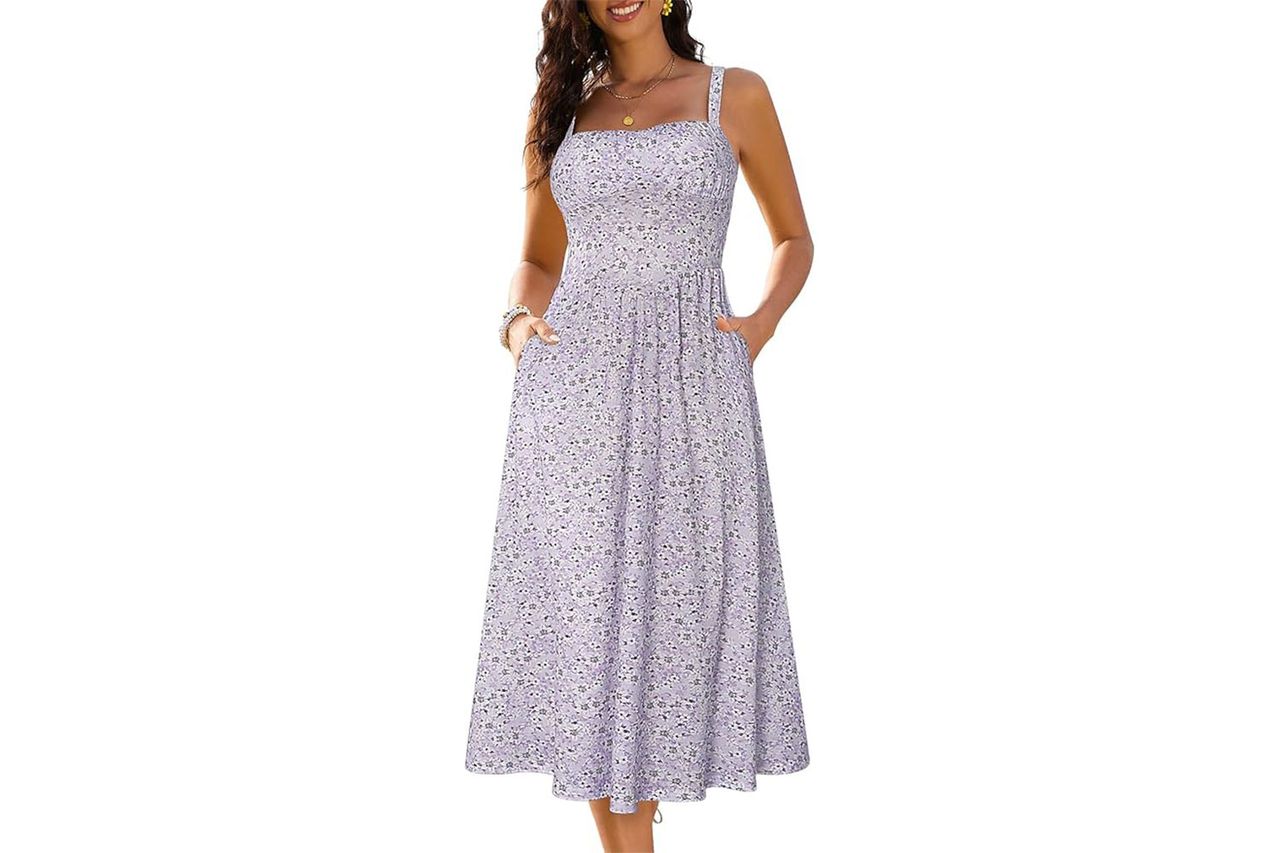 Sureple Long Dresses for Women 2026 Sleeveless Ruched Bust Swing Aline Fitted Spaghetti Credit: Amazon