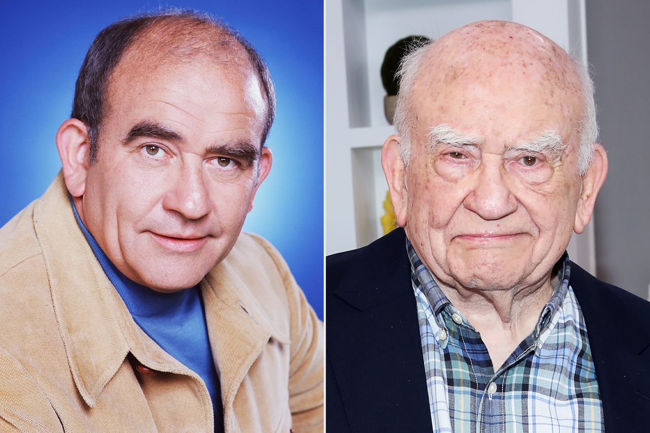 From left: Ed Asner as Lou Grant on 'The Mary Tyler Moore Show' in 1975; Ed Asner visits Hallmark's 'Home & Family' at Universal Studios Hollywood in Universal City, Calif., on May 21, 2019Credit: CBS via Getty; Paul Archuleta/Getty