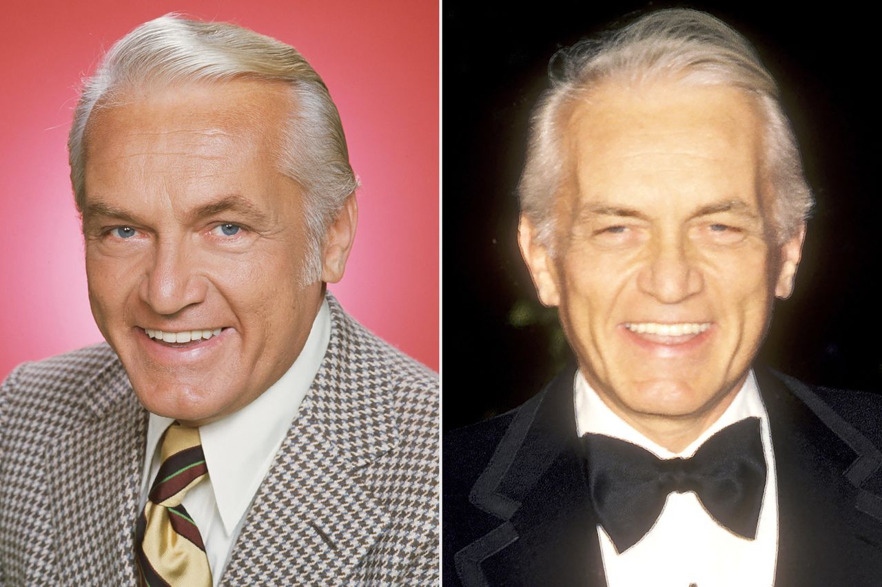 From left: Ted Knight as Ted Baxter on 'The Mary Tyler Moore Show' in 1974; Ted Knight attends the 12th annual People's Choice Awards at the Santa Monica Civic Auditorium in Santa Monica, Calif., on March 11, 1986Credit: CBS Photo Archive/Getty; Ron Galella/Ron Galella Collection via Getty