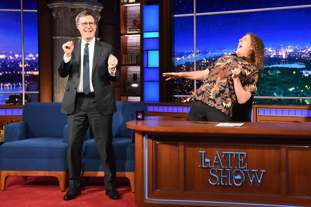 The Late Show with Stephen Colbert and guest Stephen Colbert with Weird 'Al' Yankovic on 'The Late Show.'Credit: Scott Kowalchyk/CBS