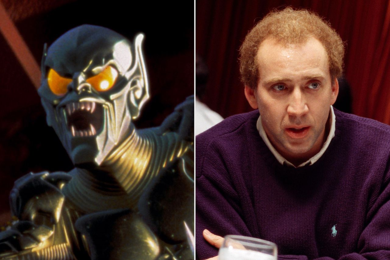 Spider-man (Spiderman) Willem Dafoe; Nicolas Cage Adaptation - 2002 Willem Dafoe as Green Goblin in ‘Spider-Man’ (2002); Nicolas Cage in ‘Adaptation’ (2002)Credit: Moviestore/Shutterstock; Ben Kaller/Columbia/Kobal/Shutterstock