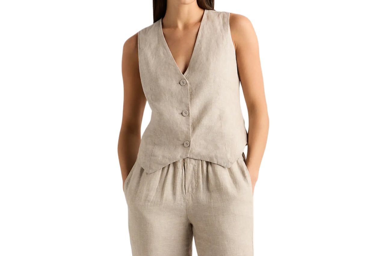 100% European Linen Vest in Flax Credit: Quince