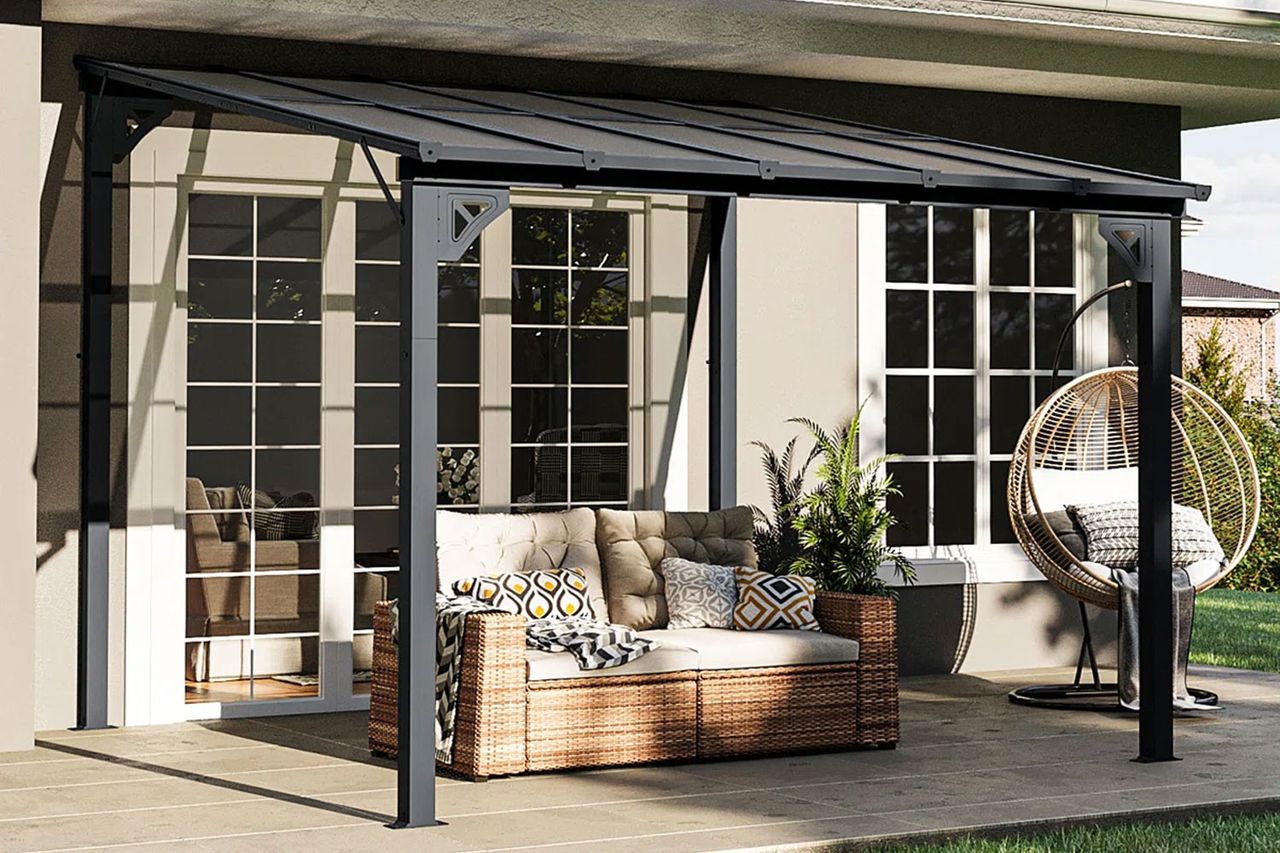12 Ft. W x 10 Ft. D Outdoor Metal Pergola with Sloped Roof Patio Gazebo for Backyard, Deck By JolyDale Credit: Wayfair