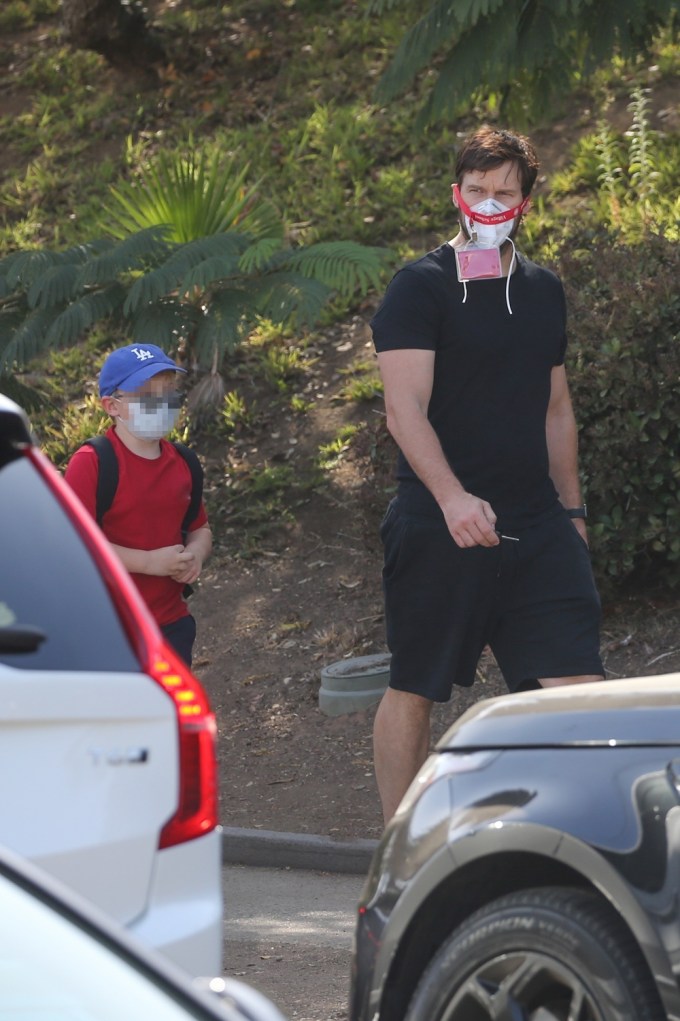 Chris Pratt picks up his son at school in Santa Monica