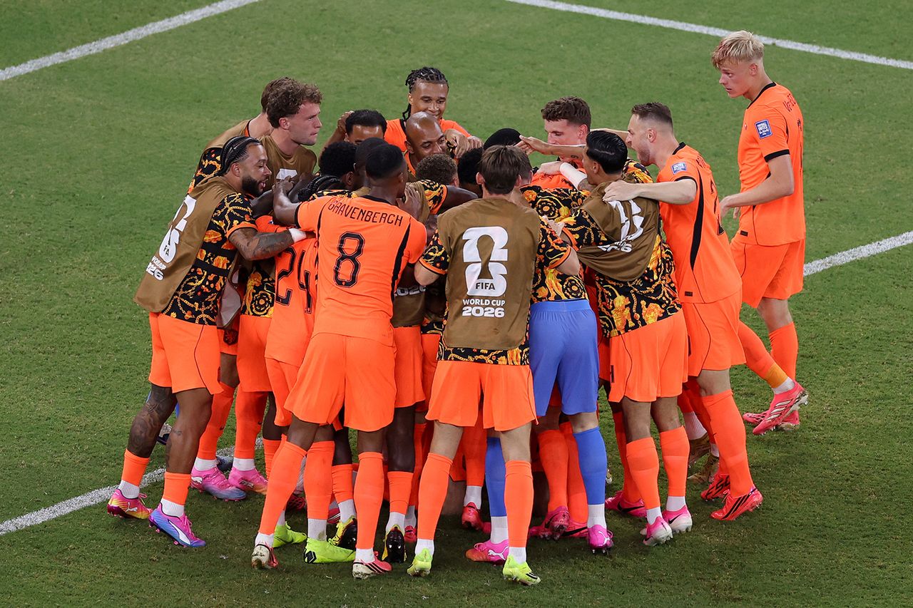 Netherlands players celebrate after Cody Gakpo scores the team's first goal during the 2026 World Cup on June 29, 2026Credit: Julio Cesar AGUILAR / AFP via Getty