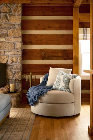 George Kittle and Wife Claire Show Off Their Newly Renovated Nashville Cabin The front sitting roomCredit: Pottery Barn
