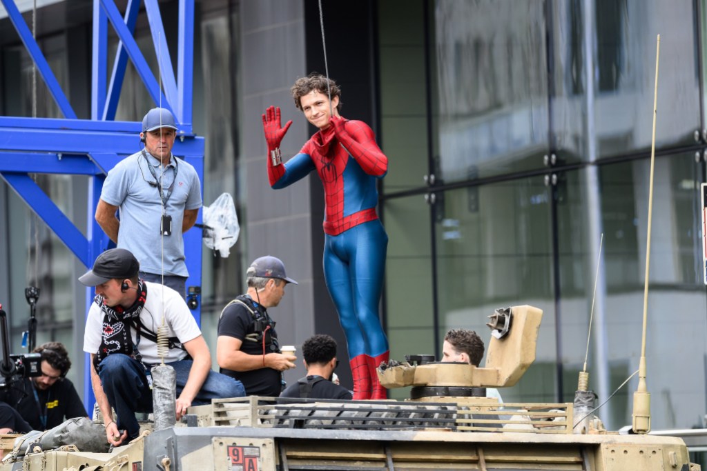 GLASGOW, UNITED KINGDOM - AUGUST 3: (UK OUT) Tom Holland is seen on the set of 'Spider-Man: Brand New Day' on August 3, 2025 in Glasgow, Scotland. (Photo by MEGA/GC Images)