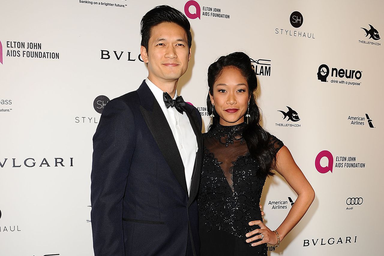 Harry Shum, Jr. and Shelby Rabara at the Elton John AIDS Foundation's Oscar viewing party in Los Angeles on Feb. 28, 2016Credit: Jason LaVeris/Getty
