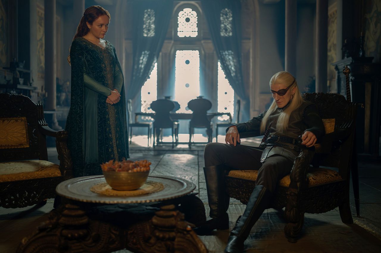 House of the Dragons - Olivia Cooke and Ewan Mitchell. Olivia Cooke as Alicent and Ewan Mitchell as Aemond in 'House of the Dragon' season 3Credit: Ollie Upton/HBO