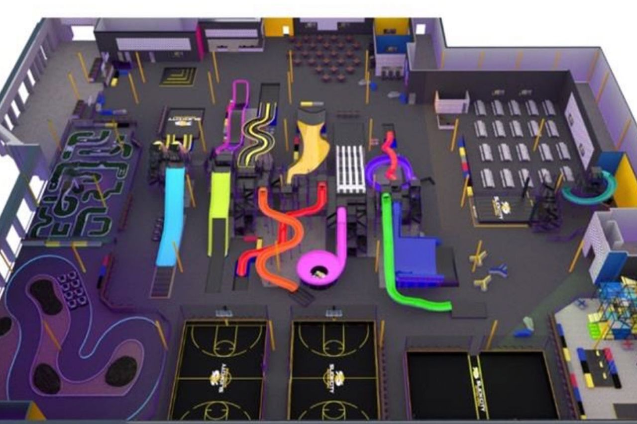 The Largest Indoor Slide Park in the U.S. Is Opening This Month Concept art for Slick City Action Park's 70,000 sq. ft. location in Woodbridge, Va.Credit: prnewswire