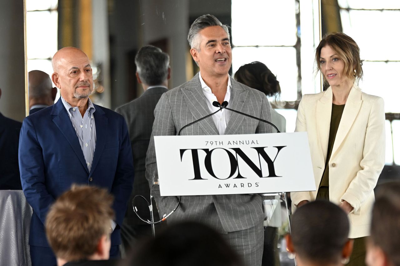 Jack Sussman, Raj Kapoor and Sarah Levine Hall at the 2026 Tony Awards nominee luncheon on May 28, 2026Credit: Jenny Anderson/Getty