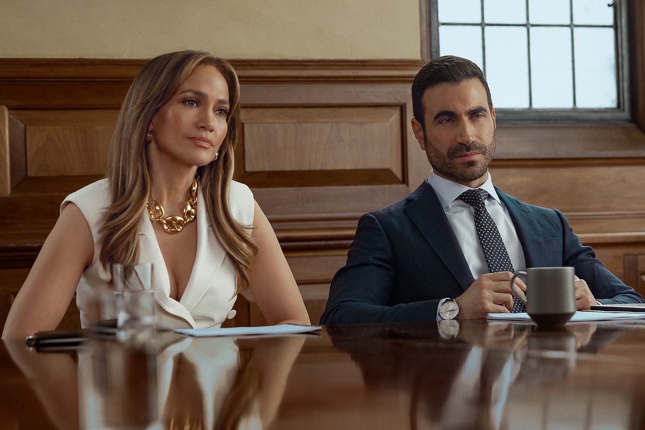 Jennifer Lopez as Jackie Cruz and Brett Goldstein as Daniel Blanchflower in Office Romance Jennifer Lopez and Brett Goldstein in 'Office Romance' on NetlixCredit: Ana Carballosa/Netflix
