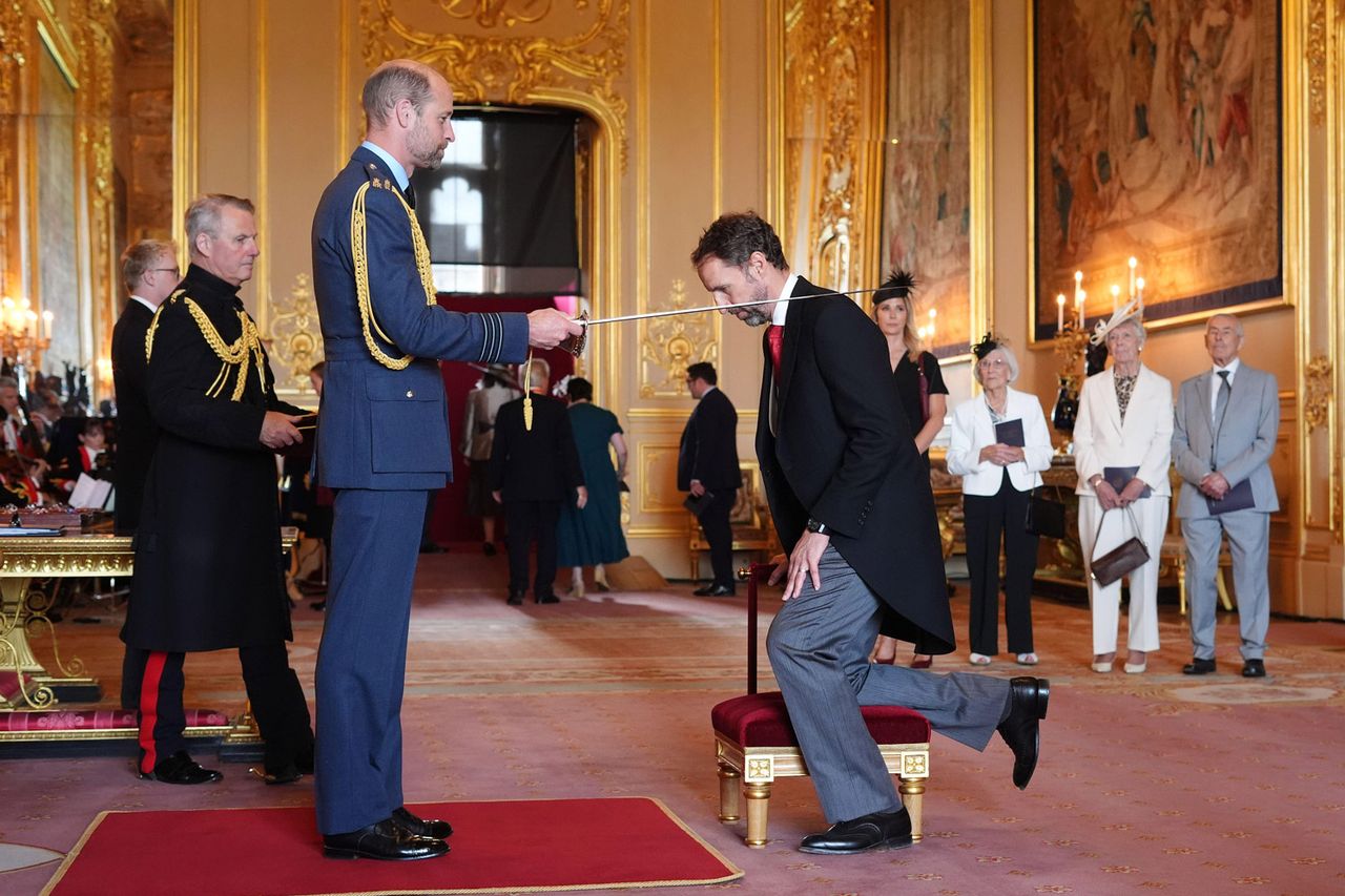 Sir Gareth Southgate, from Harrogate, lately Manager, England National Football Team, is made a Knight Bachelor by the Prince of Wales at Windsor Castle. Prince William knights Gareth Southgate, former manager of England's national football team on June 25, 2025Credit: PA Images / Alamy