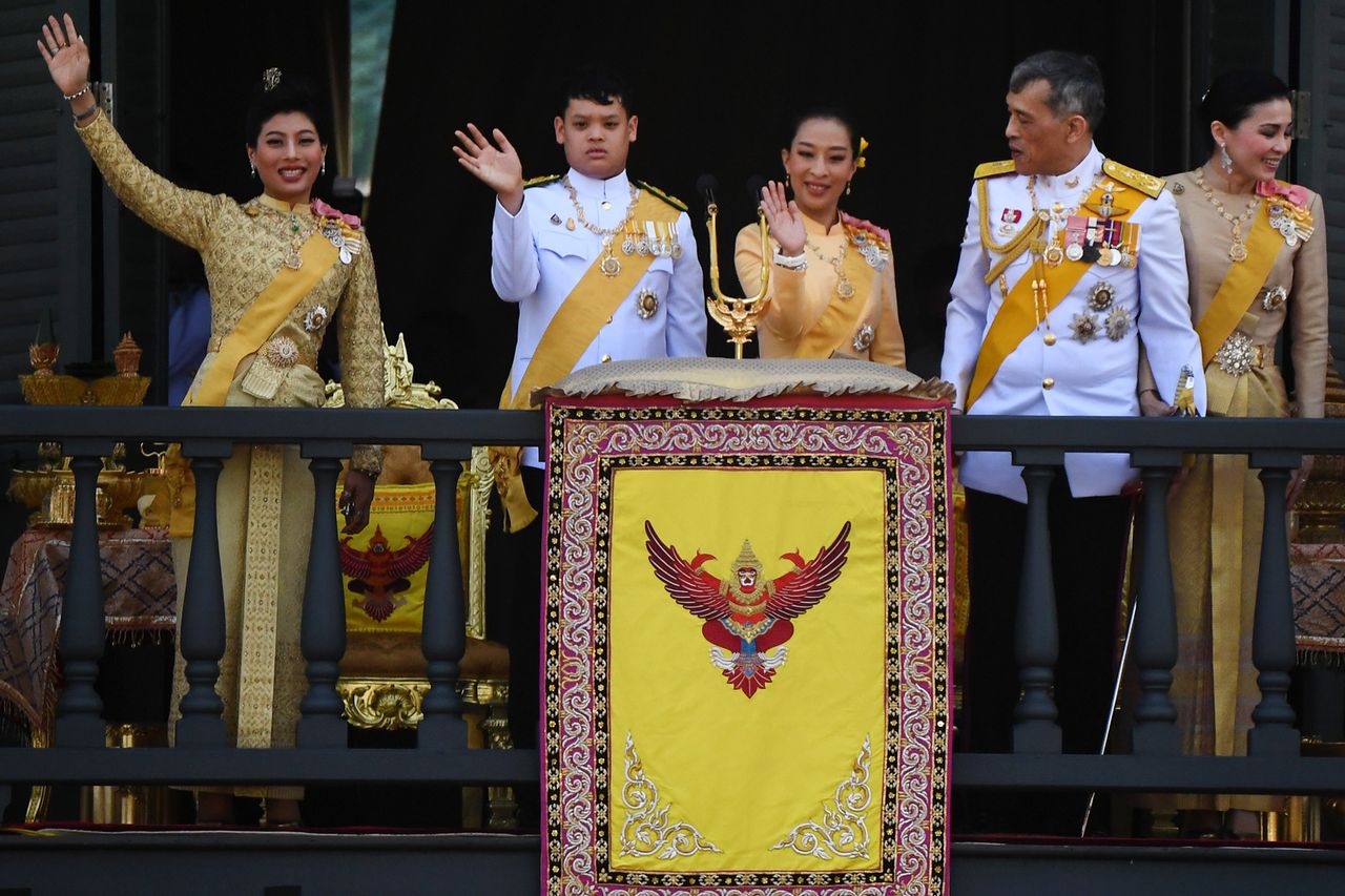 Thailand's King Maha Vajiralongkorn (2nd R) and Queen Suthida (R) wave to well-wishers with his children Princess Sirivannavari Nariratana (L), Prince Dipangkorn Rasmijoti (2nd L) and Princess Bajrakitiyabha Mahidol from the balcony of Suddhaisavarya Prasad Hall of the Grand Palace as they grant a public audience on the final day of his royal coronation in Bangkok on May 6, 2019 Thailand's King Maha Vajiralongkorn (2nd R) and Queen Suthida (R) wave to well-wishers with his children Princess Sirivannavari Nariratana (L), Prince Dipangkorn Rasmijoti (2nd L) and Princess Bajrakitiyabha Mahidol in 2019Credit: JEWEL SAMAD/AFP via Getty