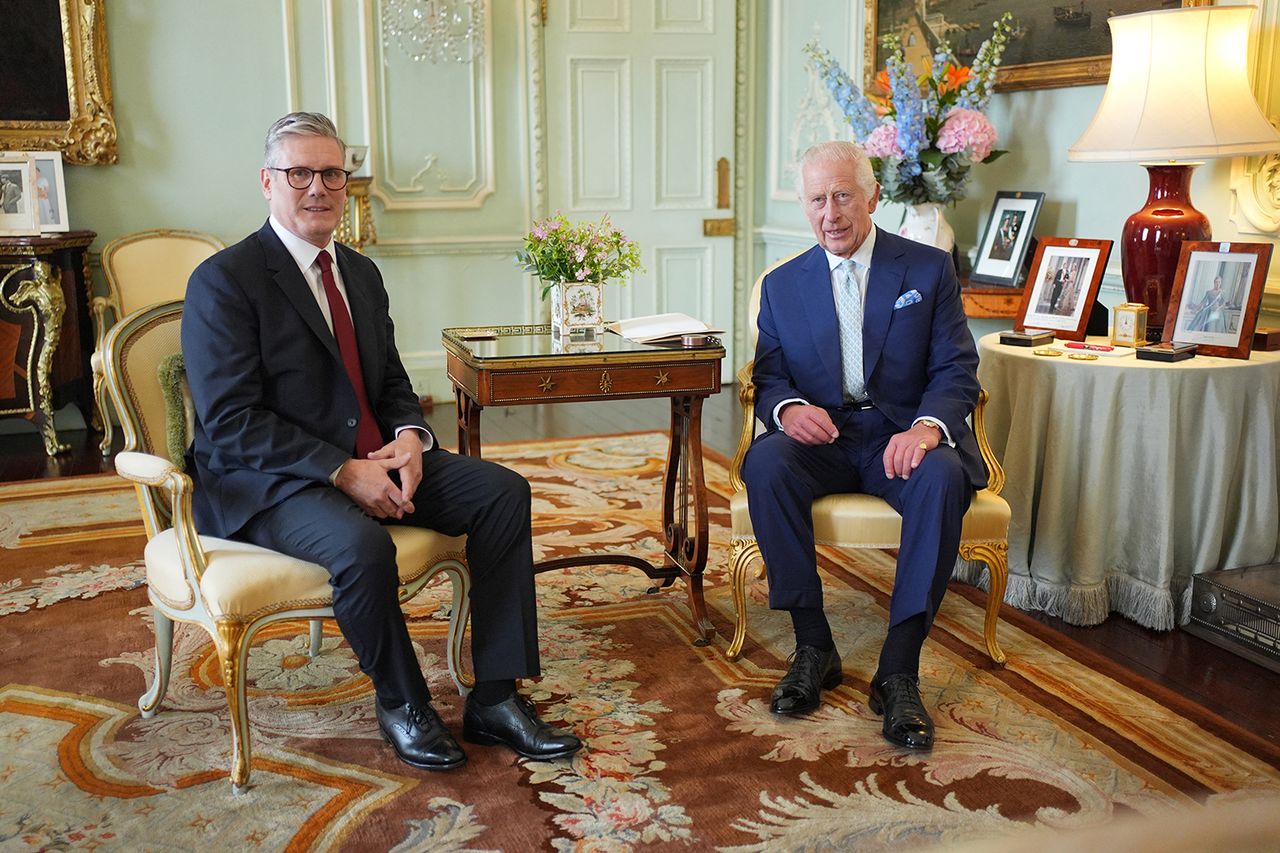 Britain's King Charles III (R) meets with Britain's incoming Prime Minister Keir Starmer during an audience at Buckingham Palace in London on July 5, 2024, a day after Britain held a general election Sir Keir Starmer meets King Charles at Buckingham Palace, London in his first audience after his July 2024 electionCredit: YUI MOK/POOL/AFP via Getty
