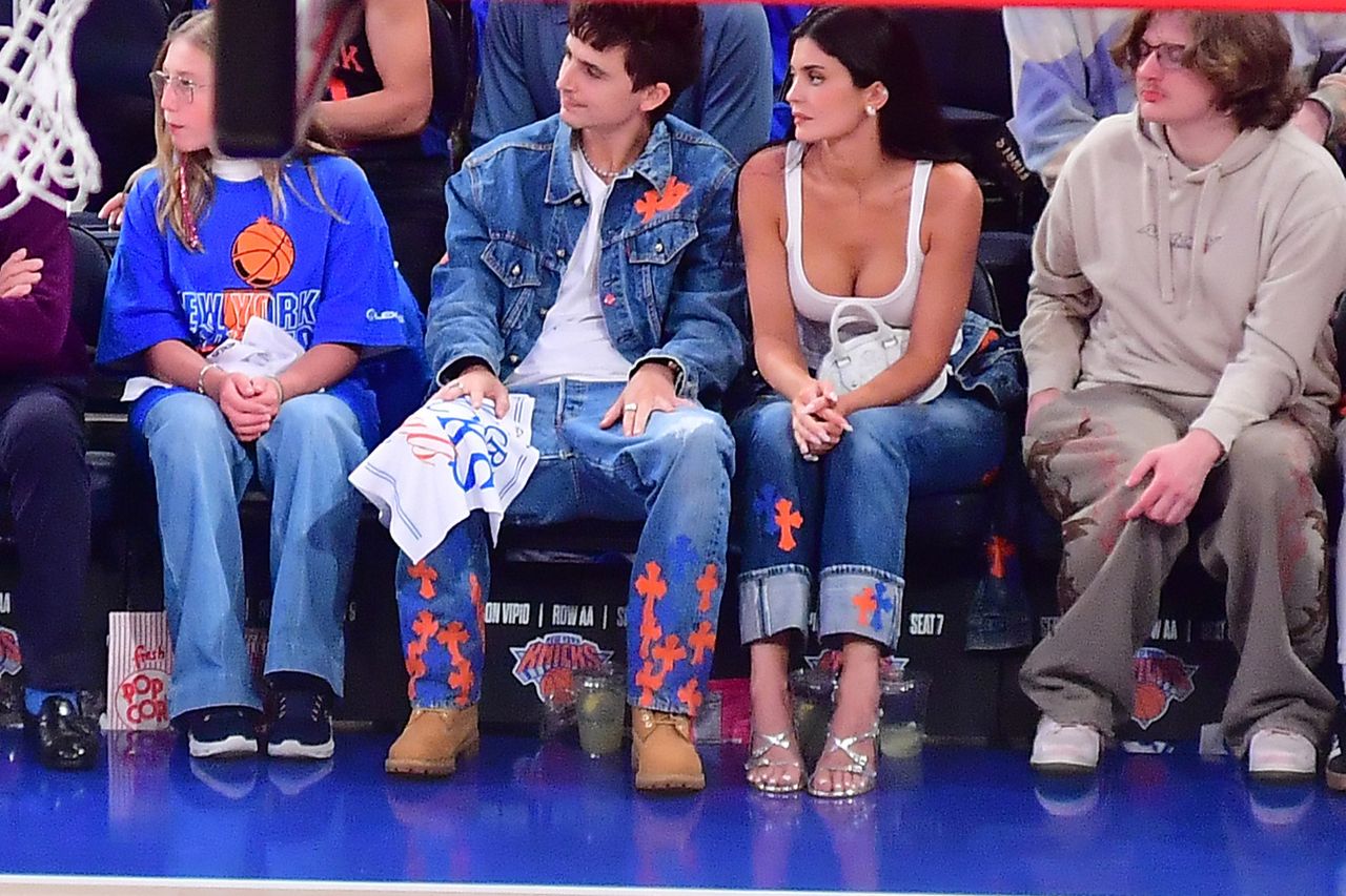 Timothée Chalamet and Kylie Jenner watch the New York Knicks NBA finals game on June 10.Credit: Michael Gonzales/NBAE/Getty