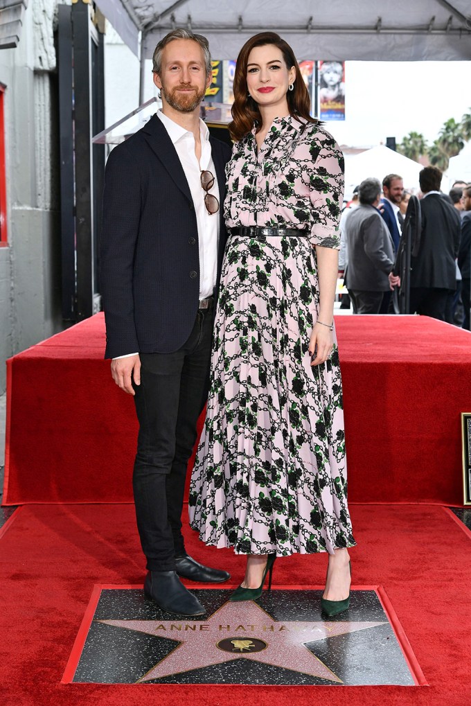 Adam Shulman and Anne Hathaway at Hollywood Walk of Fame