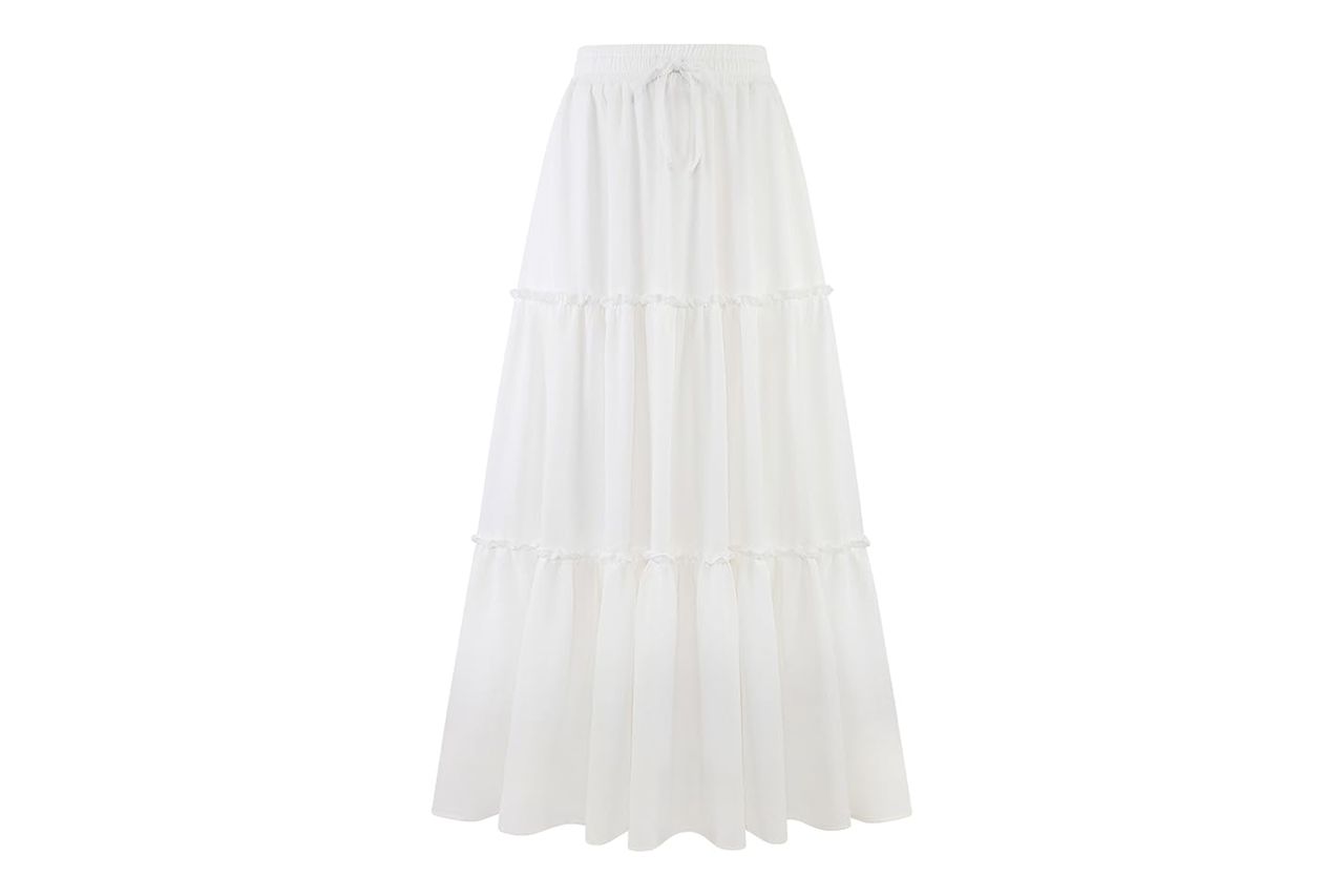 Arolina Women's Summer Maxi Skirt Trendy High Waist Pleated Ruffle Long Skirts Flowy Beach Boho Skirt Dress with Pockets Credit: Amazon