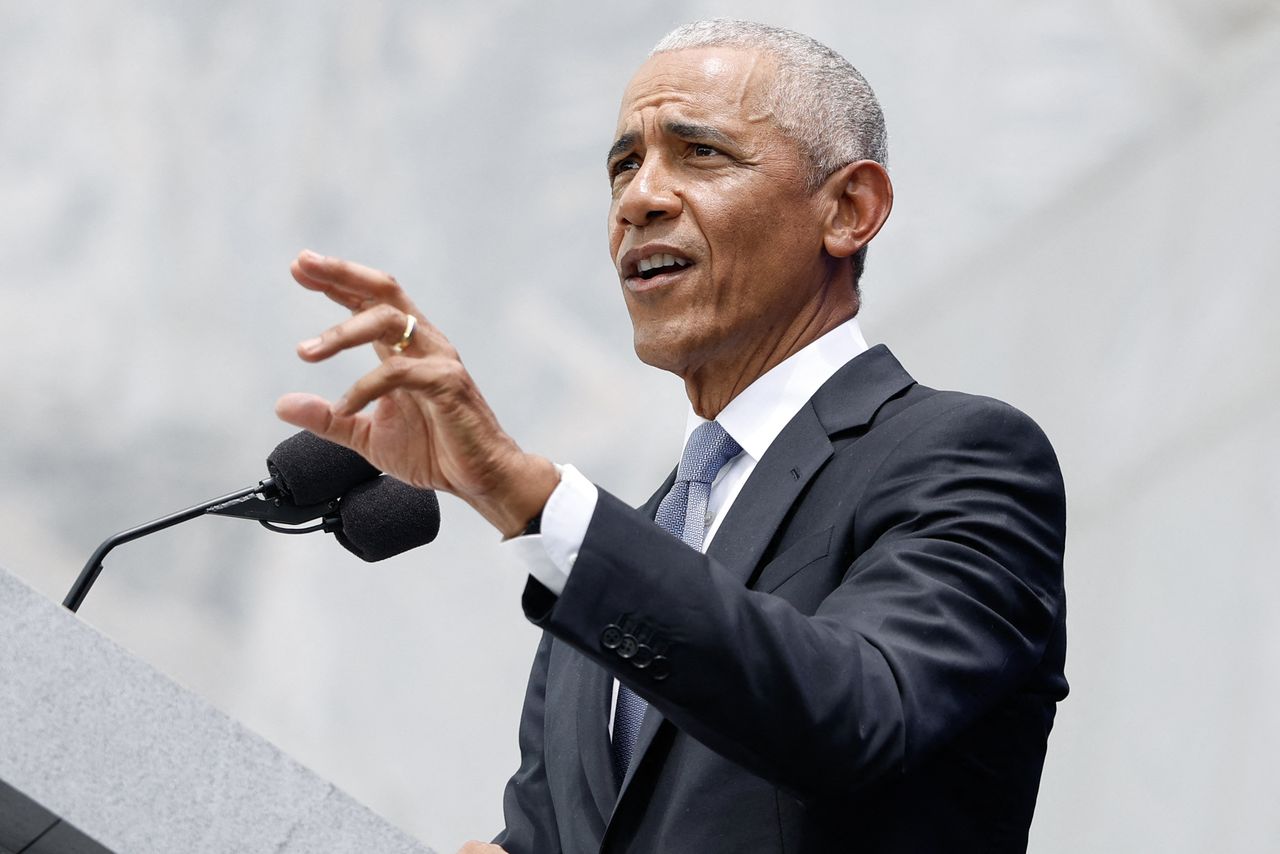 Former President Barack Obama speaks during opening day of the Barack Obama Presidential Center in Chicago on June 18, 2026Credit: Kamil Krzaczynski / AFP via Getty