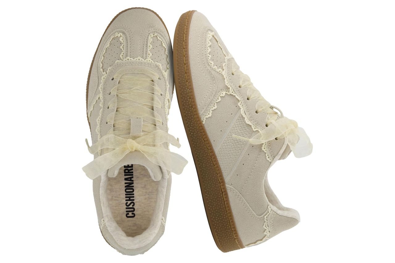 CUSHIONAIRE Belinda Women’s Lace Detail Casual Sneakers – Elegant Ribbon Lace-Up Shoes with Memory Foam Credit: Amazon