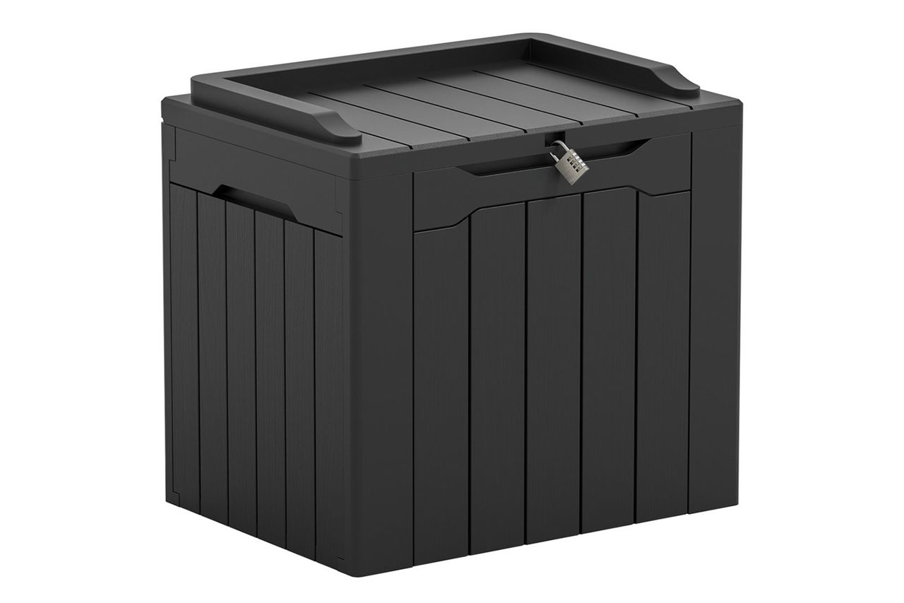 Devoko 32 Gallon Water Resistant Lockable Deck Box With Seat Credit: Wayfair