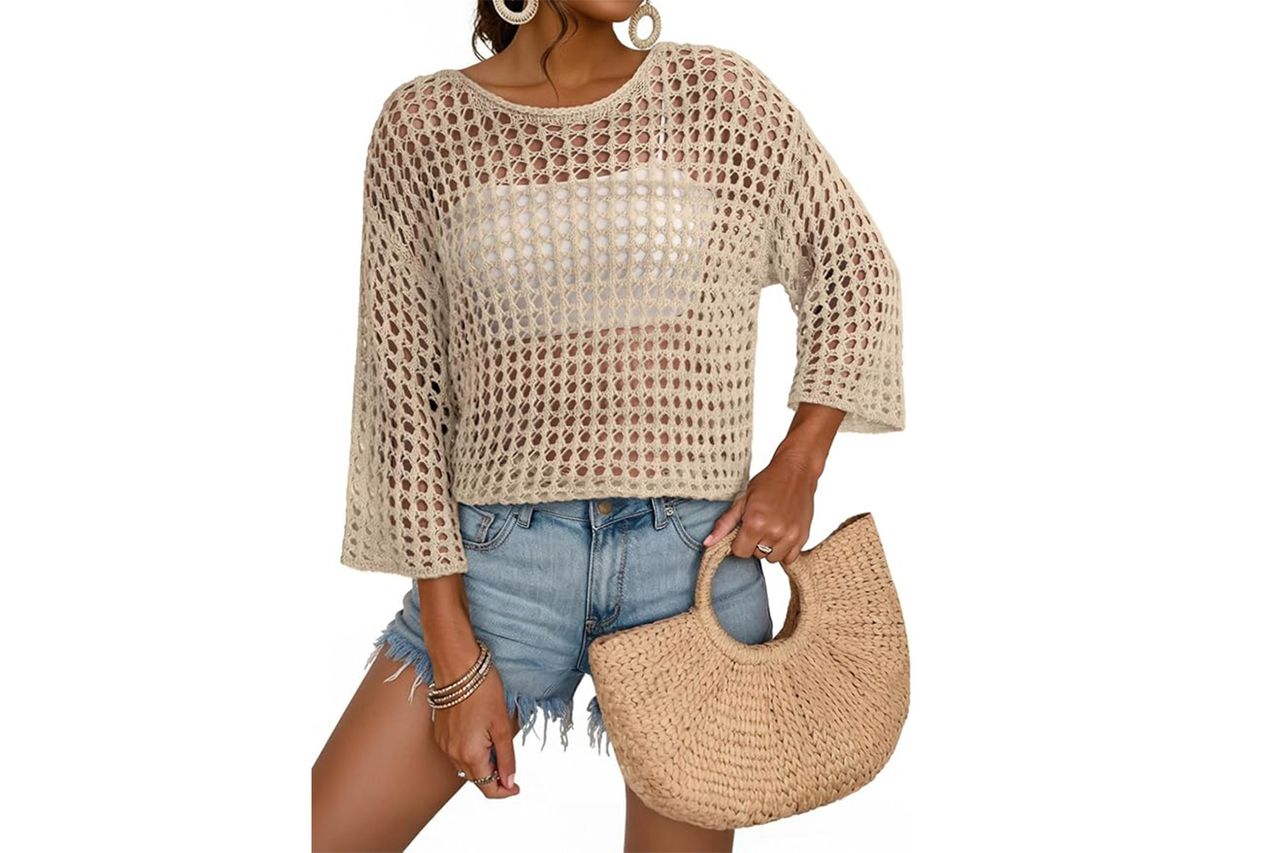 Dokotoo Spring Summer 3/4 Sleeve Crochet Sweater Credit: Amazon