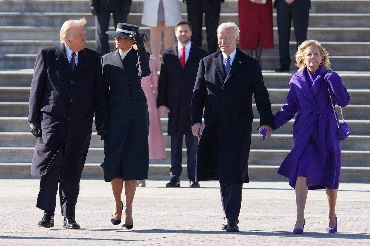 President Donald Trump, first lady Melania Trump, outgoing President Joe Biden and first lady Jill Biden on Jan. 20, 2025.Credit: Chris KLEPONIS / POOL / AFP via Getty