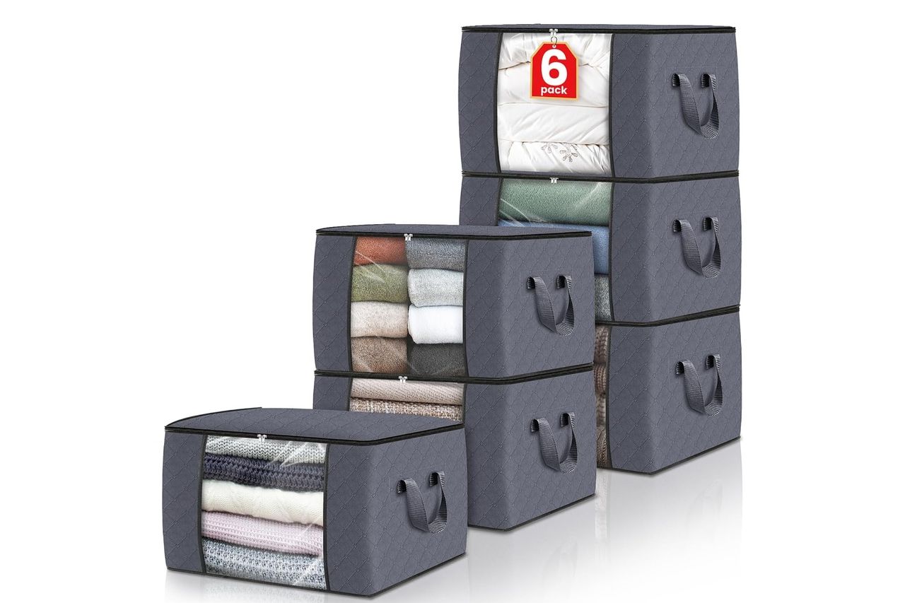 Fab Totes 6 Pack Clothes Storage Foldable Thick Fabric Blanket Storage Bags Credit: Amazon