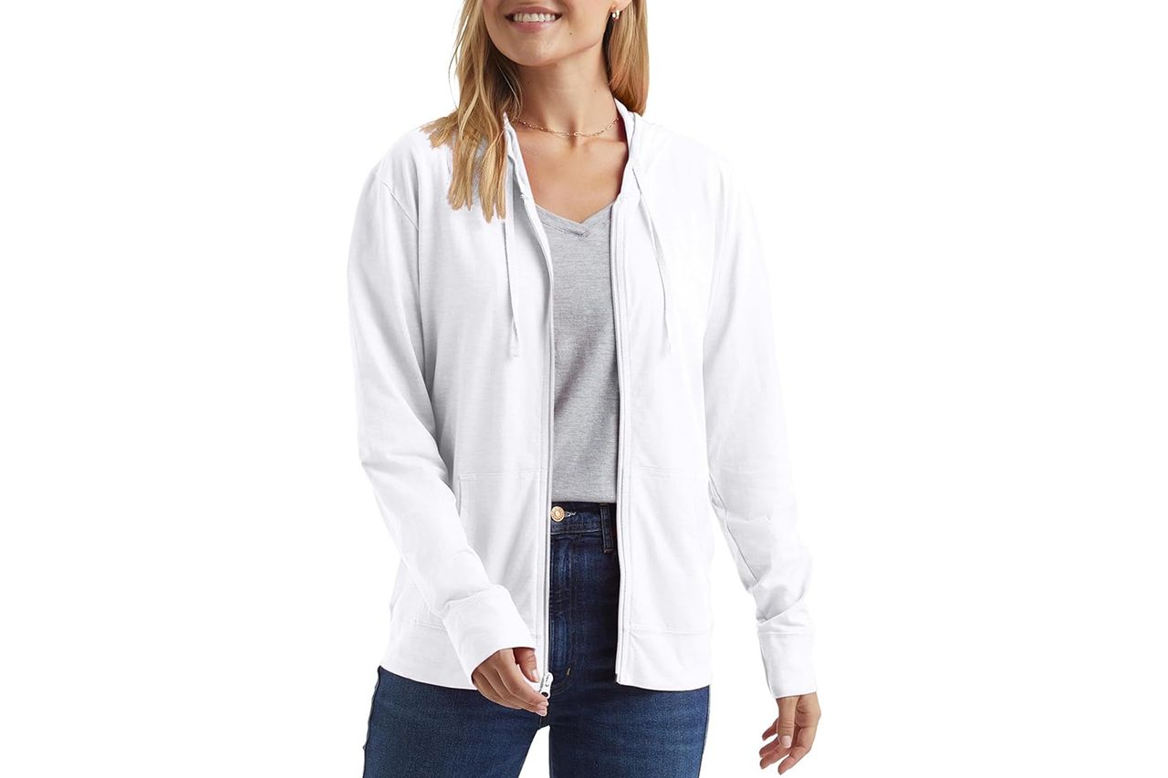Amazon Hanes Womenâs Slub Knit Full-Zip Hoodie, Textured Cotton Zip-Up T-Shirt Hoodie for Women Credit: Amazon