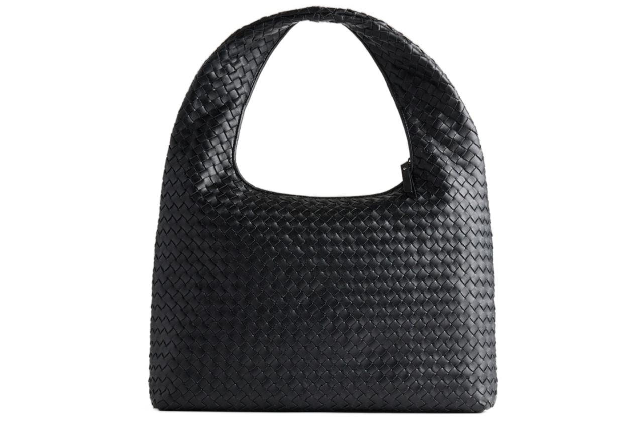 Italian Leather Handwoven Shoulder Bag in Black Credit: Quince
