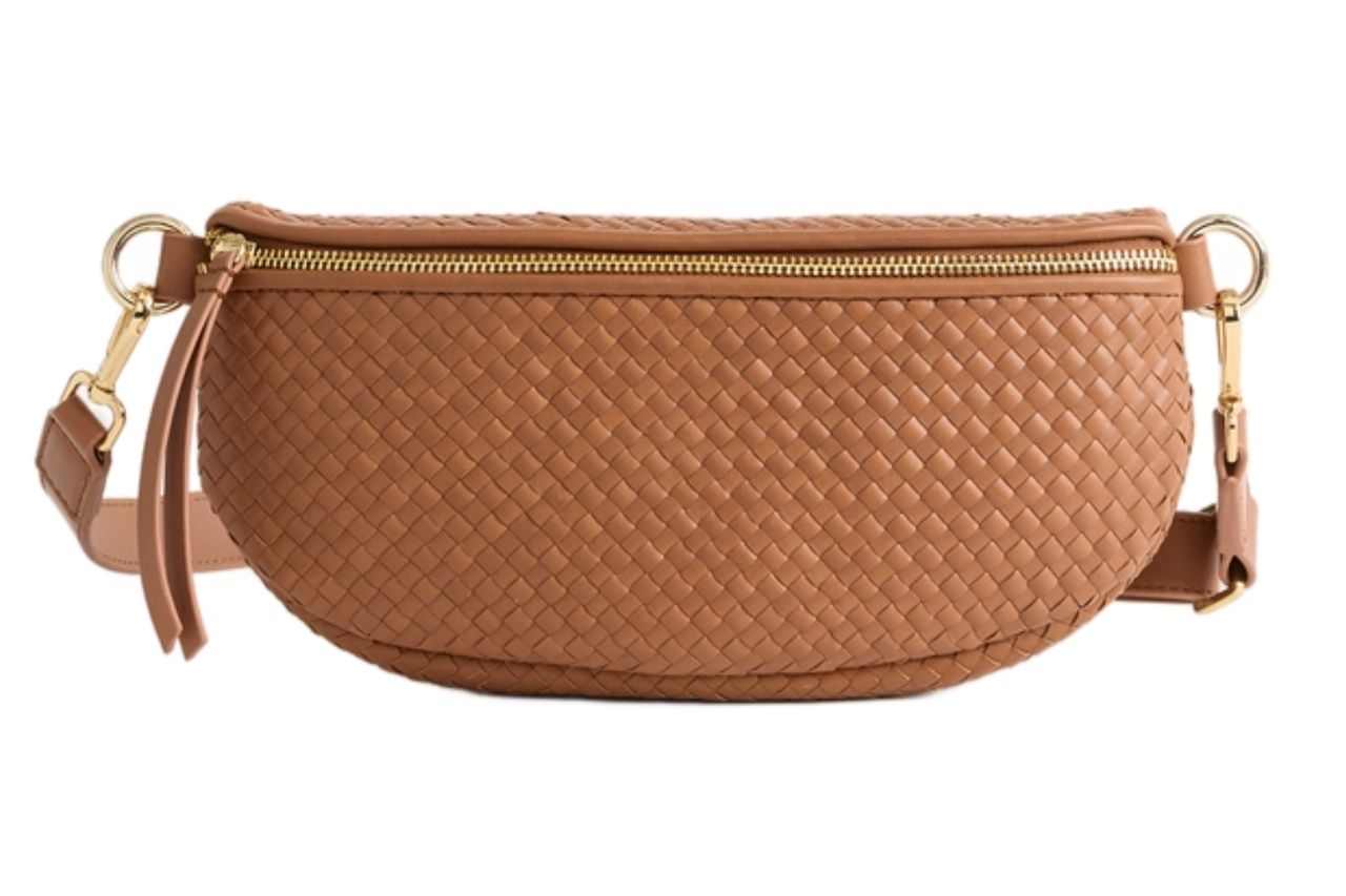 Italian Leather Handwoven Sling Bag in Cognac Credit: Quince