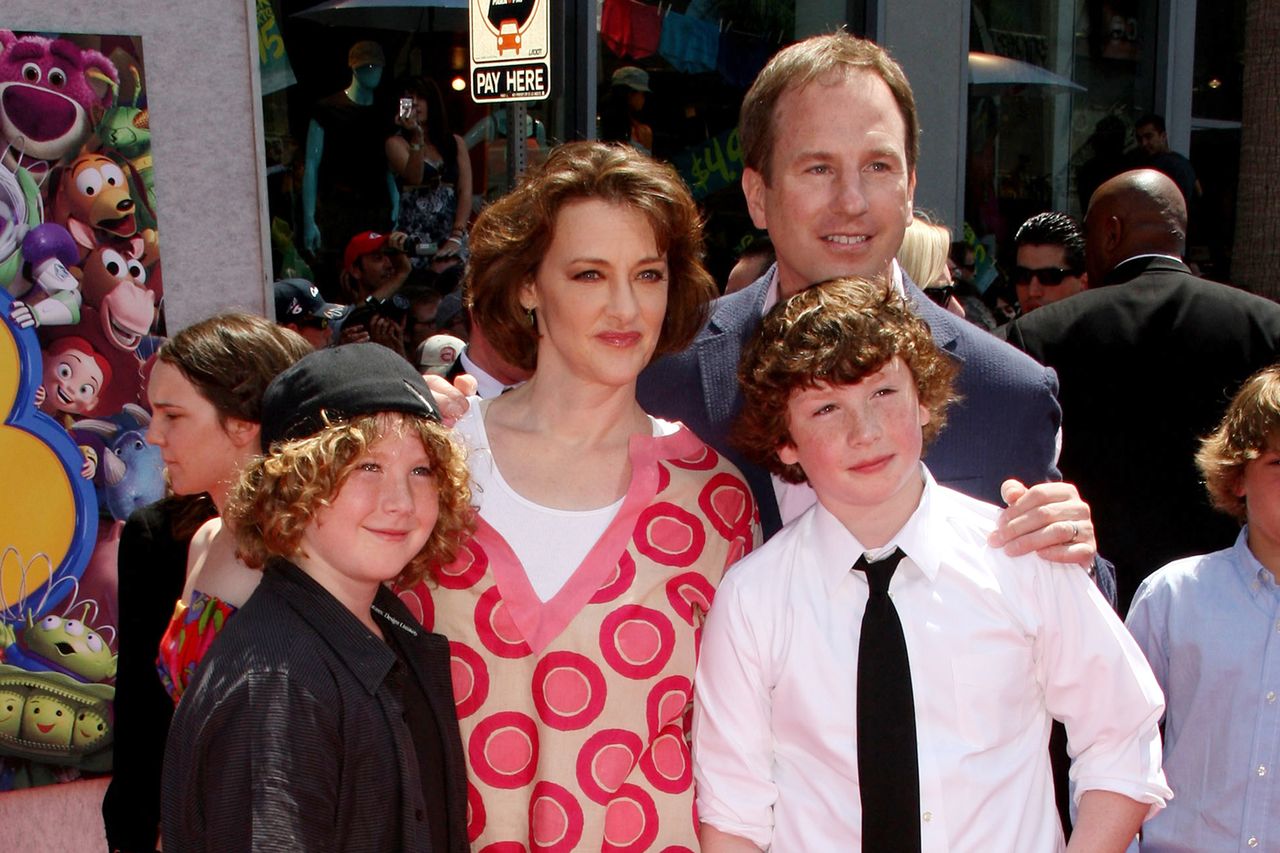 Joan Cusack, husband Richard Burke and their two kids at the premiere of 