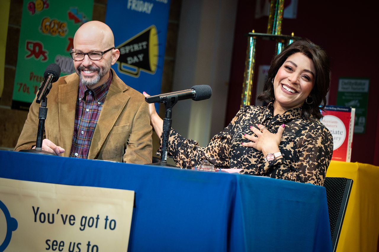 Jon Cryer at a panel discussion with a microphone Jon Cryer (left) and Lilli Cooper (right) in 'The 25th Annual Putnam County Spelling Bee'Credit: Joan Marcus