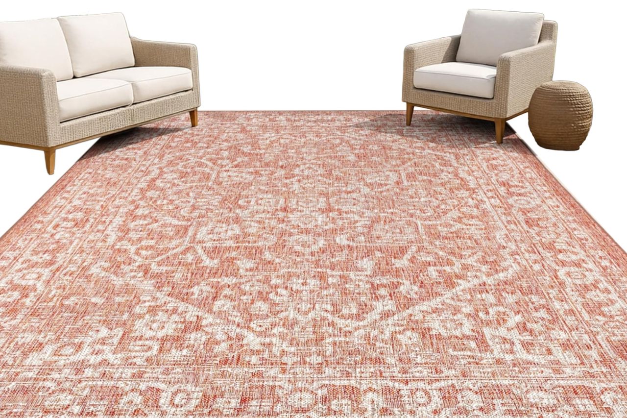 JONATHAN Y Boho Medallion Indoor Outdoor Area Rug 3X5 Red/Taupe, Malta Textured Weave for Backyard, Patio, Porch, Easy-Cleaning, High Traffic, Pet-Friendly, Non-Shedding (SMB104A-3) Credit: Amazon