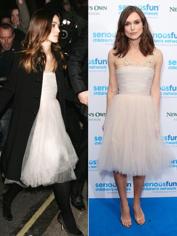 Keira Knightley attends a pre-BAFTA party in London on Feb. 9, 2008; Keira Knightley attends the SeriousFun London Gala on Dec. 3, 2013Credit: Ferdaus Shamim/WireImage; Mike Marsland/WireImage