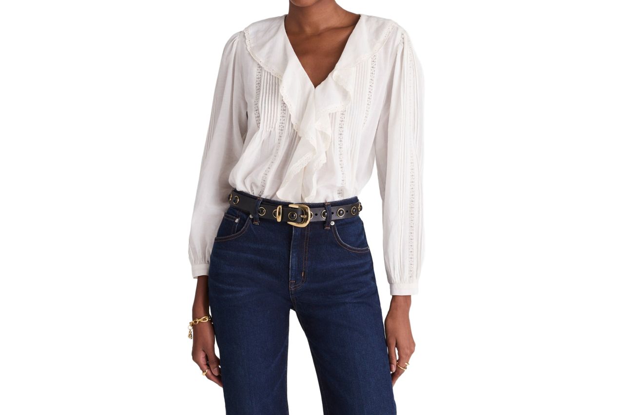 Lace Insert Ruffle Pintuck Long Sleeve Top Credit: Nordstrom