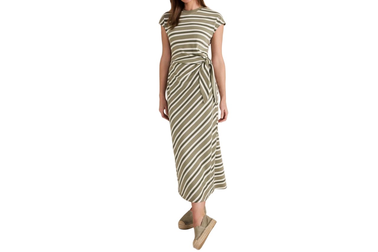 Organic Cotton Interlock Stripe Midi Knot Dress Credit: Talbots