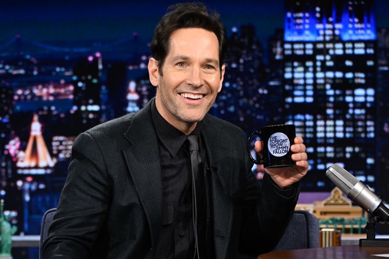 Paul Rudd on a talk show holding a mug Paul Rudd on June 2Credit: Todd Owyoung/NBC