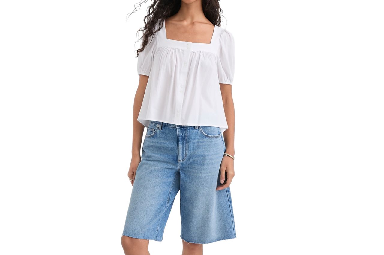 Petite Puff Sleeve Square Neck Blouse Credit: Loft