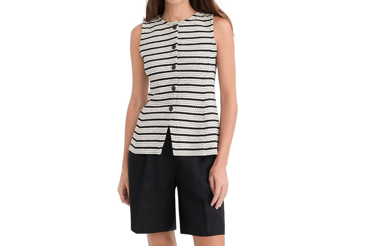 Petite Stripe Textured Knit Vest Credit: Loft