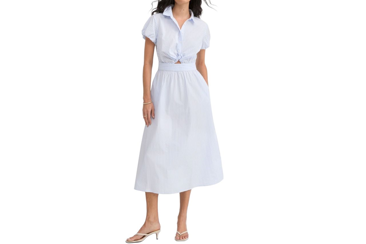 Petite Striped Poplin Twist Midi Pocket Shirtdress Credit: Loft