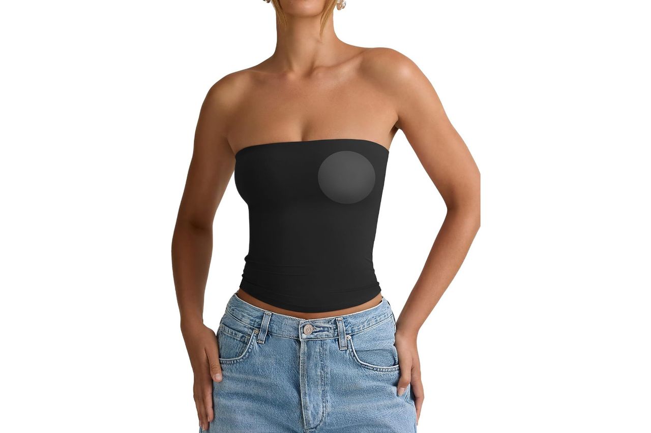 PINKMSTYLE Padded Tube Top with Bulit in Bra Strapless Bandeau Tops Double Lined Cute Going Out Tank Tops for Womens Credit: Amazon